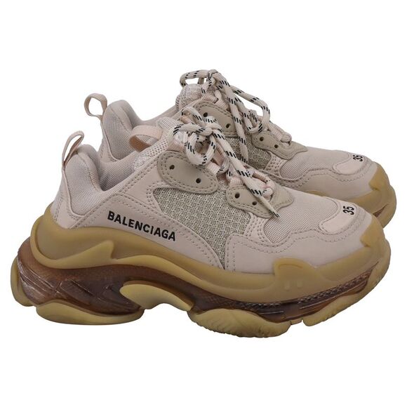 Balenciaga Triple S Clear Sole Sneakers in Beige Polyester - Picture 1 of 10